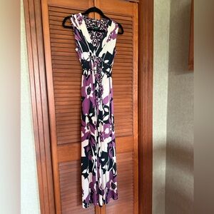 Olian Print Empire Maxi Dress in Purple and Black